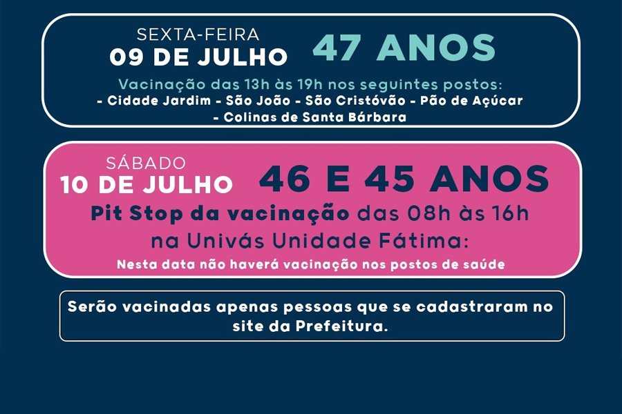 Pouso Alegre amplia vacinação contra a covid-19 para pessoas entre 45 e 47 anos