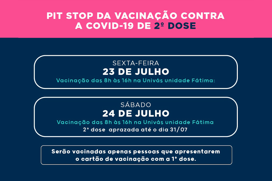 Pouso Alegre terá dois Pit Stop da vacinação contra a covid-19 para 2ª dose 