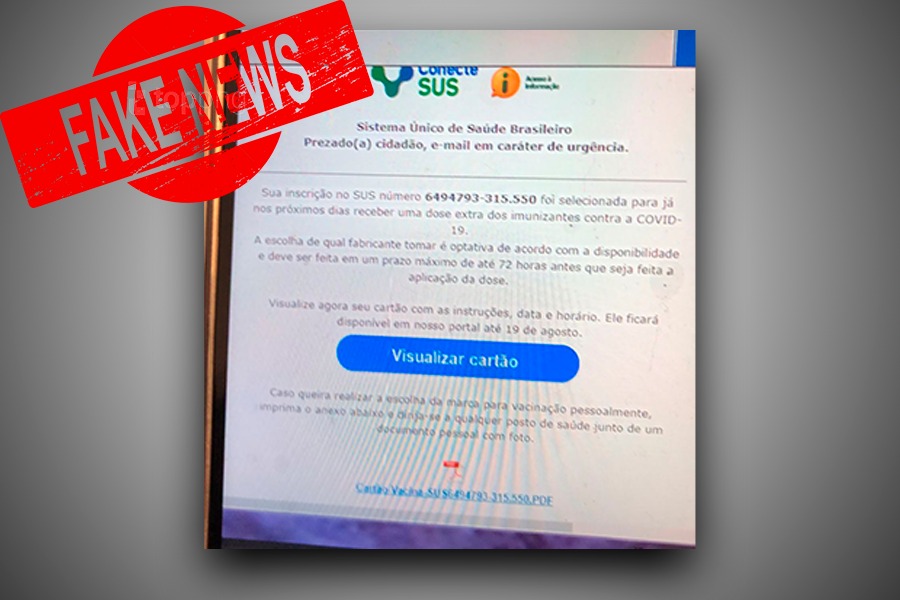 Mensagem que circula na internet convocando para a 3ª dose contra covid-19 é falsa