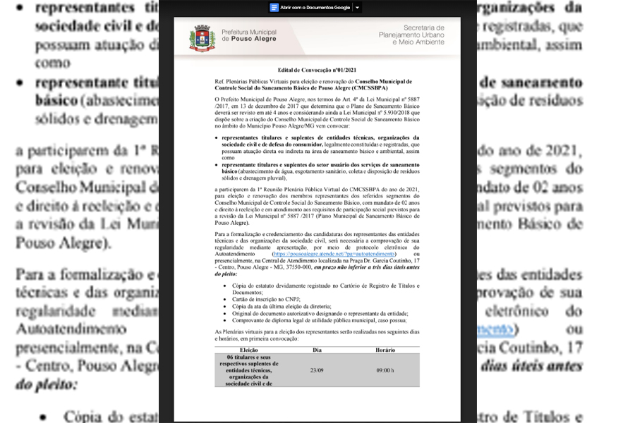 Prefeitura de Pouso Alegre retifica edital para composição do CMCSSBPA