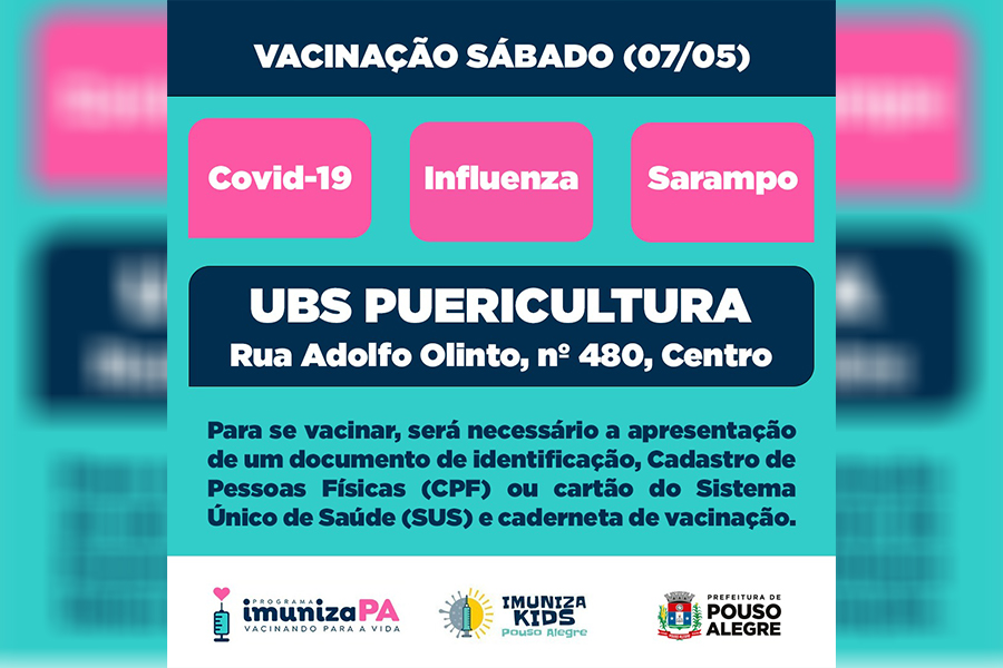 Covid-19, gripe e tríplice viral: Pouso Alegre amplia oferta de vacinas para outros grupos